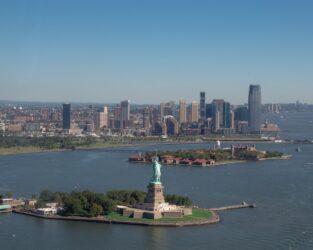 A wide shot of The Statue Of Liberty.